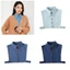 YOI Nữ Nút Lên Nửa Áo Crop Denim Ve Áo Giả Cổ Lớp Áo