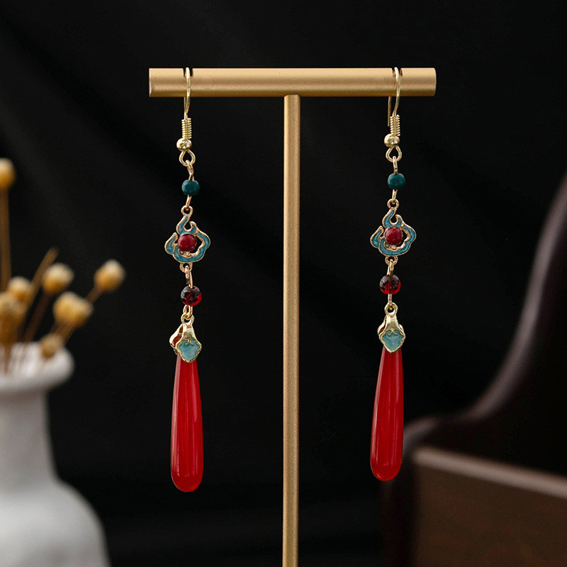 Cổ Đỏ Series Phong Cách Trung Hoa, Đính Hạt Mây và Giọt Nước Sườn Xám, Phụ Kiện Ngọc Trai