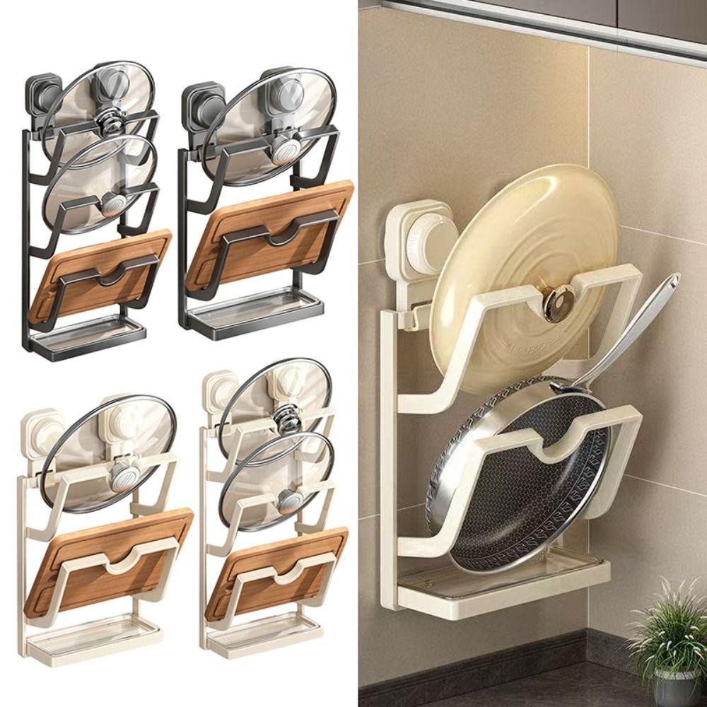 Giá đỡ nắp nồi hút YMIFI, Kệ treo tường Giá đựng nắp nồi không đục lỗ, Giá đựng đồ nhà bếp đa chức năng nhiều lớp bền bỉ cho nhà bếp