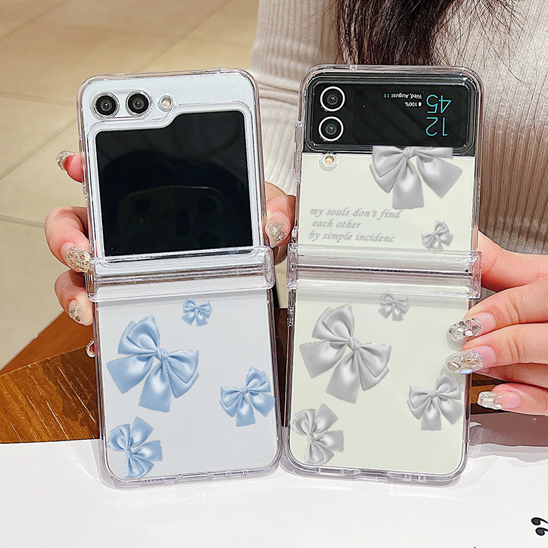 Ốp Điện Thoại Trong Suốt Họa Tiết Nơ Dễ Thương Cho Samsung Galaxy Z Flip 6 Flip 5 Flip 4 5G Full Bản Lề PC Cứng Gấp Dành Cho Samsung Z Flip 6 5 4 3