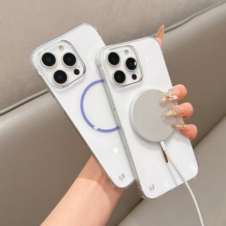 Ốp điện thoại không gian trong suốt cuộn dây từ tính mạnh mẽ cho IPhone 16 15 14 13 12 Pro Max Vỏ Acrylic Nút mạ điện Vỏ bảo vệ chống rơi