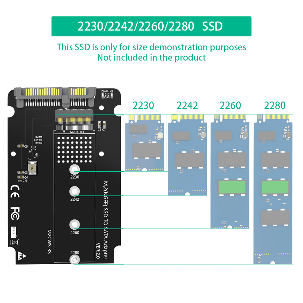 Jmt M.2 Sang 2.5 SATA Enclosure B & M Key Cho NGFF M2 B-Key 2230 2242 2260 2280 SSD Chuyển Đổi Sang 2.5 Inch SATA 3.0 6Gbps Thẻ Chuyển Đổi