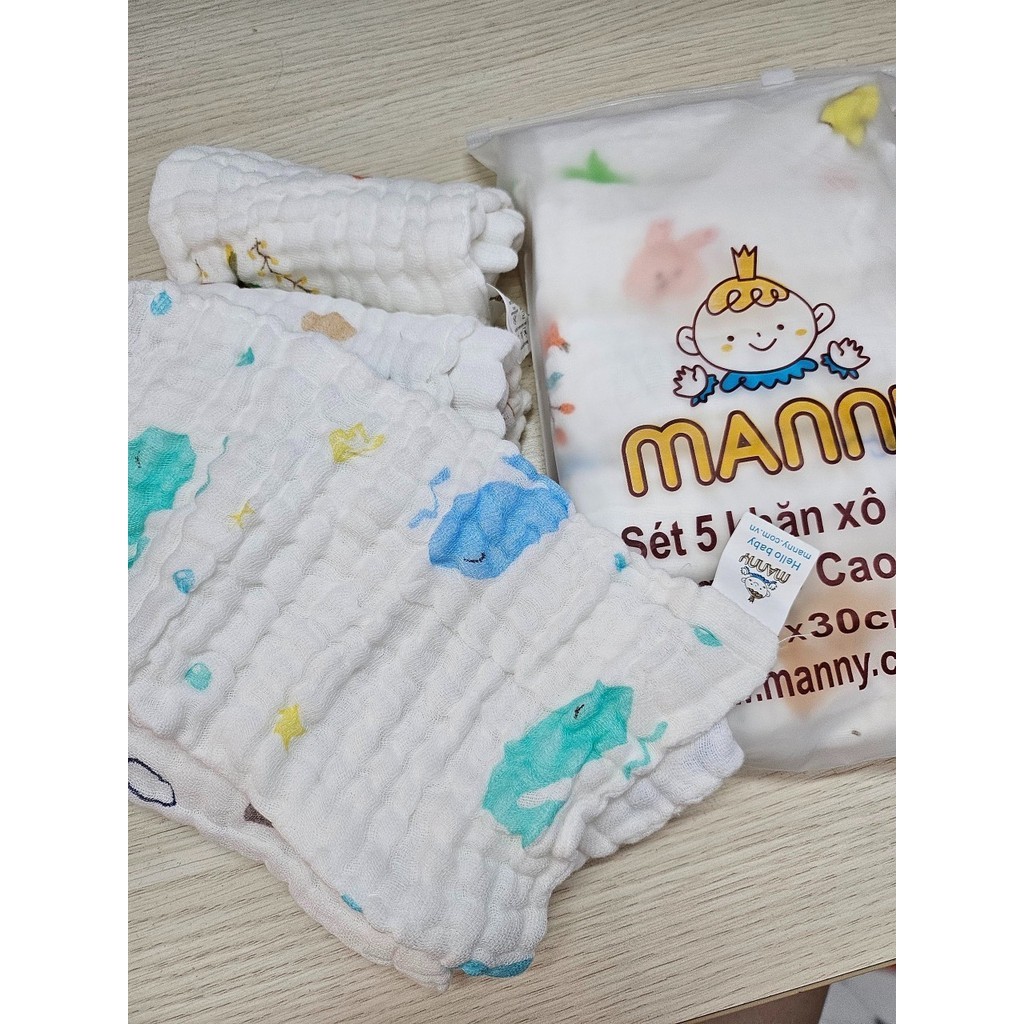 [Manny] Set 5 Khăn Sữa Xô 6 Lớp 30x30cm Bé Sơ Sinh, Chất Liệu Cotton Mềm Mịn HC05 3sbaby