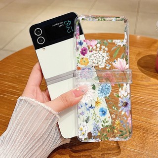 Ốp Họa Tiết Hoa Cho Samsung Galaxy Z Flip 5 Flip 4 Flip 3 Full Bản Lề Chống Sốc Trong Suốt PC Cứng Gấp Dành Cho Samsung Z Flip5 Flip4 Flip3 Cover