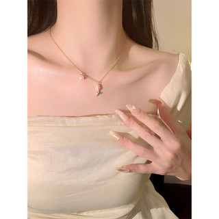 Vòng cổ ngọc trai hoa Tulip ánh sáng sang trọng mặt dây chuyền xương đòn ngọt ngào người phụ nữ