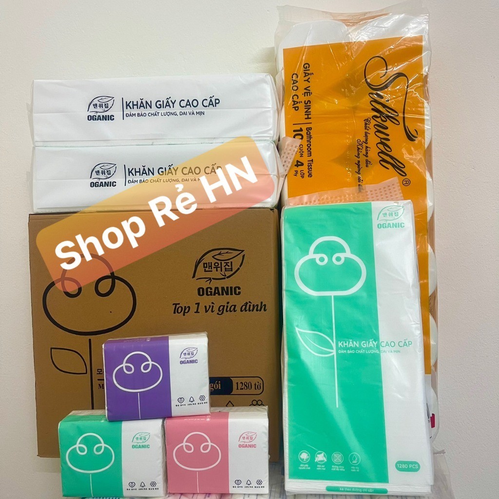Giấy rút treo tường organic 3 màu, khăn giấy vệ sinh rút tiện lợi 1280 tờ bằng bột gỗ nguyên sinh mềm mại