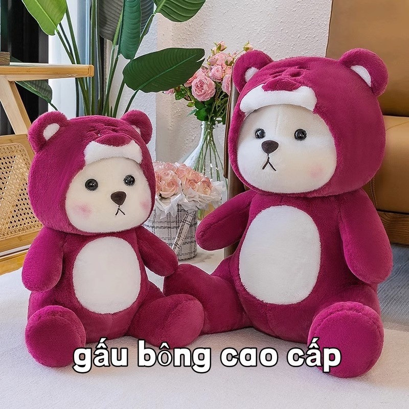 Gấu bông thỏ dâu dâu lotso đáng yêu mũ có thể bỏ ra chất liệu vải lông thỏ mềm mại