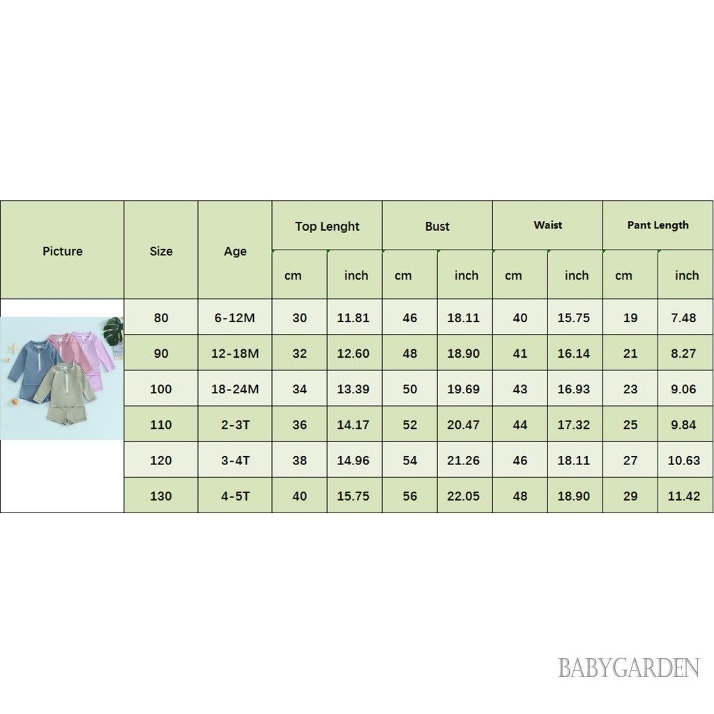 Baga-6tháng-5 tuổi Bộ đồ bơi 2 mảnh cổ tròn Dây kéo phía trước Áo bơi Rashguard dài tay + Quần short Bộ đồ tắm cho trẻ sơ sinh