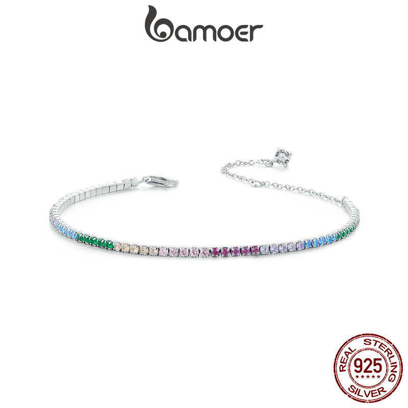 Bamoer 925 Sterling Sliver Vòng Tay Trang Sức Cầu Vồng Quà Tặng Cho Nữ