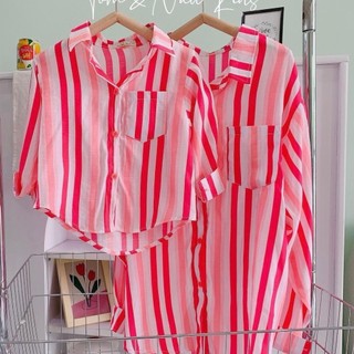 A91-Áo sơ mi sọc Mẹ và bé mặc hè cực xinh Size từ 8-35Kg