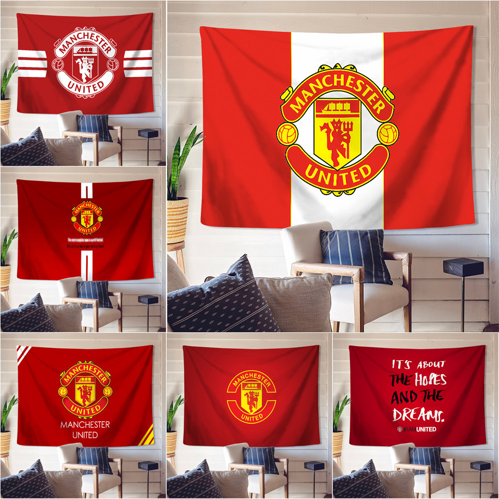 Manchester United FC Logo Tấm Thảm Treo Tường Có Kẹp Tấm Thảm Polyester Phòng Ngủ Treo Tường Tấm Thảm Trang Trí Nhà Cửa