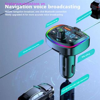 Toplanswatchstore Q7 5.0 Bộ sạc ô tô Máy phát FM trên ô tô rảnh tay Đèn LED Mp3 Player True 3.1A Cổng USB kép PD Sạc VN
