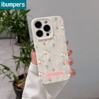 ibumpers Ốp lưng Iphone hàn quốc đơn giản hoa hồng bướm họa tiết nhám Ốp điện thoại mỏng silicone mềm chống sốc cho iphone 15 14 12 13 11 pro max ip 7 8 plus iphon x xs xr xs max
