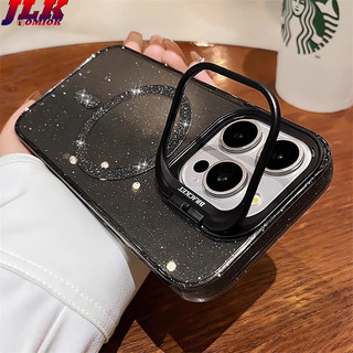 [Jlk] Ốp sạc không dây từ tính lấp lánh Bling cho iPhone 14 13 11 12 15 16 Pro Max Giá đỡ máy ảnh Vỏ cứng Acrylic trong suốt