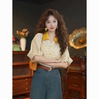 Retro Áo Thiết Kế Niche Cảm Thấy Phù Hợp Với Tính Khí Lỏng Lẻo Tay Ngắn Vận Chuyển Áo Sơ Mi Mới Phong Cách Hồng Kông Mùa Hè