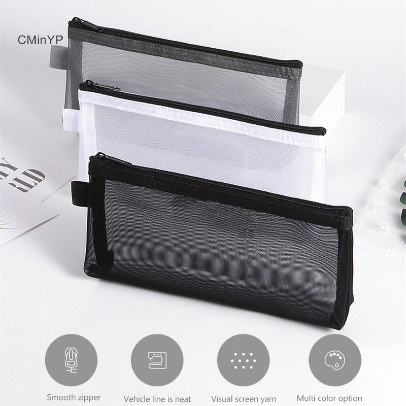 Cminyp Lưới Trong Suốt Hộp Đựng Bút Lập Thể Túi Văn Phòng Sinh Viên Hộp Đựng Bút Túi Bảo Quản Vinh Quang