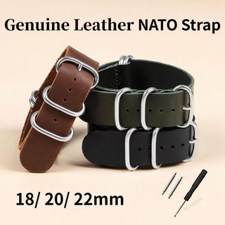 Cao Cấp NATO Da Thật Chính Hãng Dây Đeo Đồng Hồ 18mm 20mm Vòng Da Dây Đeo Đồng Hồ 22mm Vòng Tay Nam Nữ Da Đồng Hồ Đa Năng Thay Thế Burst Crack Kinh Doanh Cổ Điển