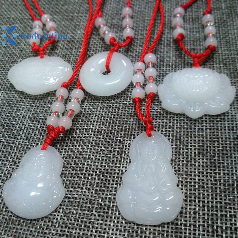 Kudosation Phật Giáo Ngọc Trắng Tay Dệt Mặt Dây Chuyền Vòng Cổ Sen Quan Âm Phật Tuổi Thọ Cao Khóa Mặt Dây Chuyền Vòng Cổ May Mắn
