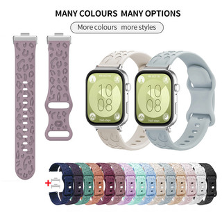 Dành Cho Huawei Watch Fit 3 4 5 Dây Đeo Da Báo Silicon Khắc Ban Nhạc Cho Huawei Fit 3 Fit4 Fit5 Pro Có Đầu Nối