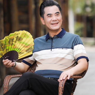 Áo Polo lụa lạnh quần áo nam Trung Niên Áo rộng tay ngắn