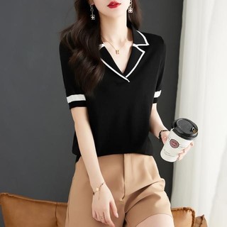 Áo thun ngắn tay nữ cao cấp Áo sơ mi polo mỏng băng lụa áo thun nữ Kn