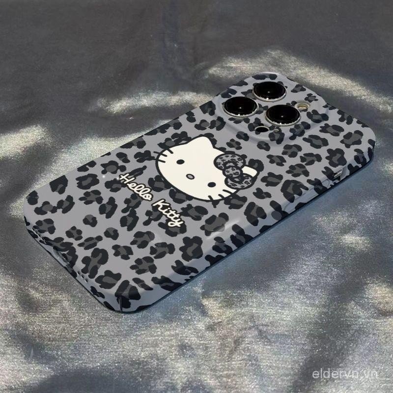 Ốp Điện Thoại Hello Kitty QYJS In Hình Da Báo Thích Hợp Cho 11 14 15 PLUS 12PRO 13 14 15 ProMax XSMAX XR XS X SE 7 8 PLUS Dễ Thương Sáng Tạo Chống Sốc 78BE