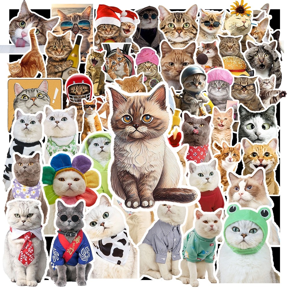 Set 50 Sticker Mèo  – Decal Trang Trí Đa Năng | Chống Nước | Dán Sổ Tay, Laptop, Mũ Bảo Hiểm