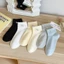 Vớ tất cổ trung gân trơn thêu hình chú cún màu pastel