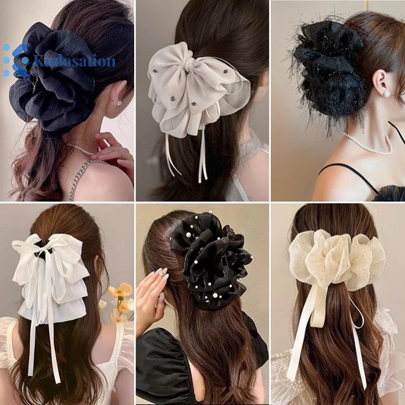 Kudosation Thanh Lịch Nơ Kẹp Tóc Nữ Tính Khí Lưới Thanh Lịch Thời Trang Phụ Kiện Tóc Cô Gái Tạo Kiểu Kẹp Tóc Mũ Đội Đầu