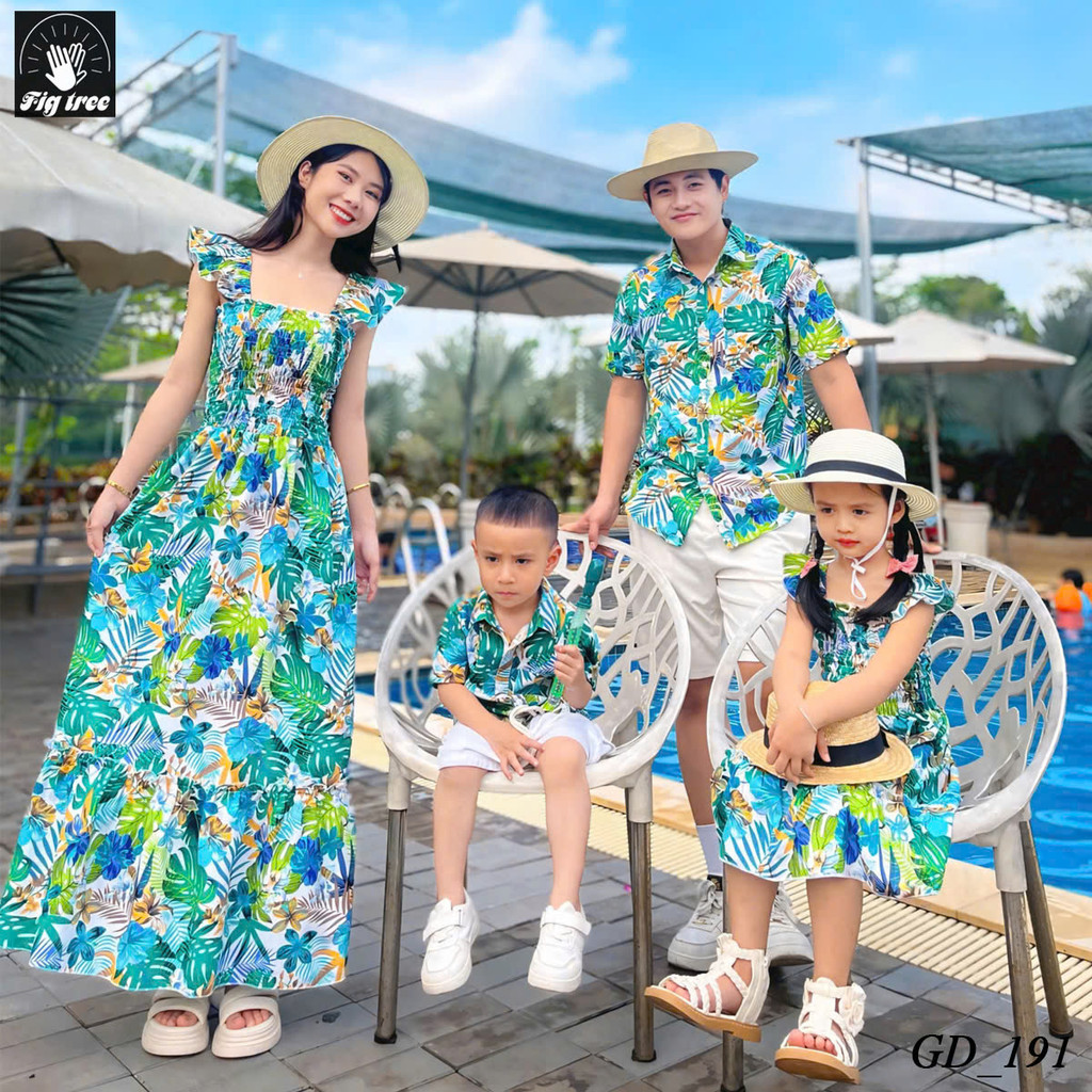 Áo Gia Đình Fig Tree Họa Tiết Hoa Lá Tươi Mát Mùa Hè Cho Gia Đình Đi Biển, Du Lịch MS 191