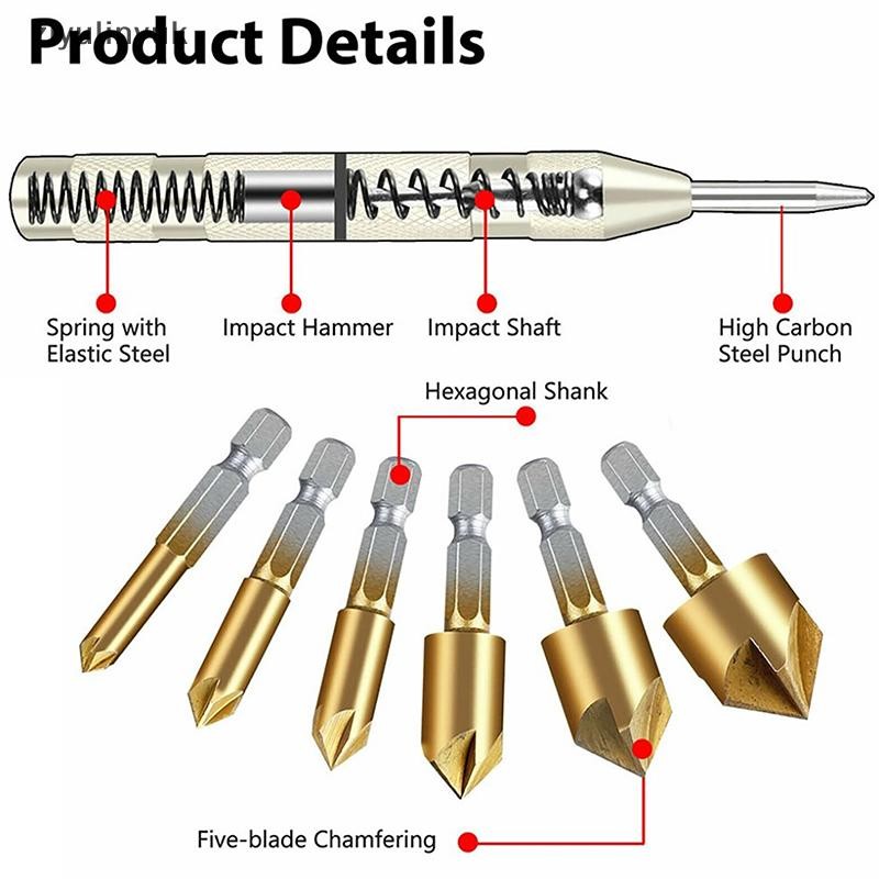 Ziyulinyuk 3 Bộ 12 / 16 / 19mm Bộ Mũi Khoan Khoan Khoan Khoan Cho Gỗ Kim Loại Thay Đổi Nhanh Mũi Khoan Dụng Cụ Chamfer Dụng Cụ Khoan EN
