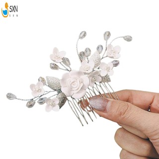 Trang Sức Tóc Lược Tóc Nữ Hợp Kim Hoa Trắng Handmade Ổn Định Mũ