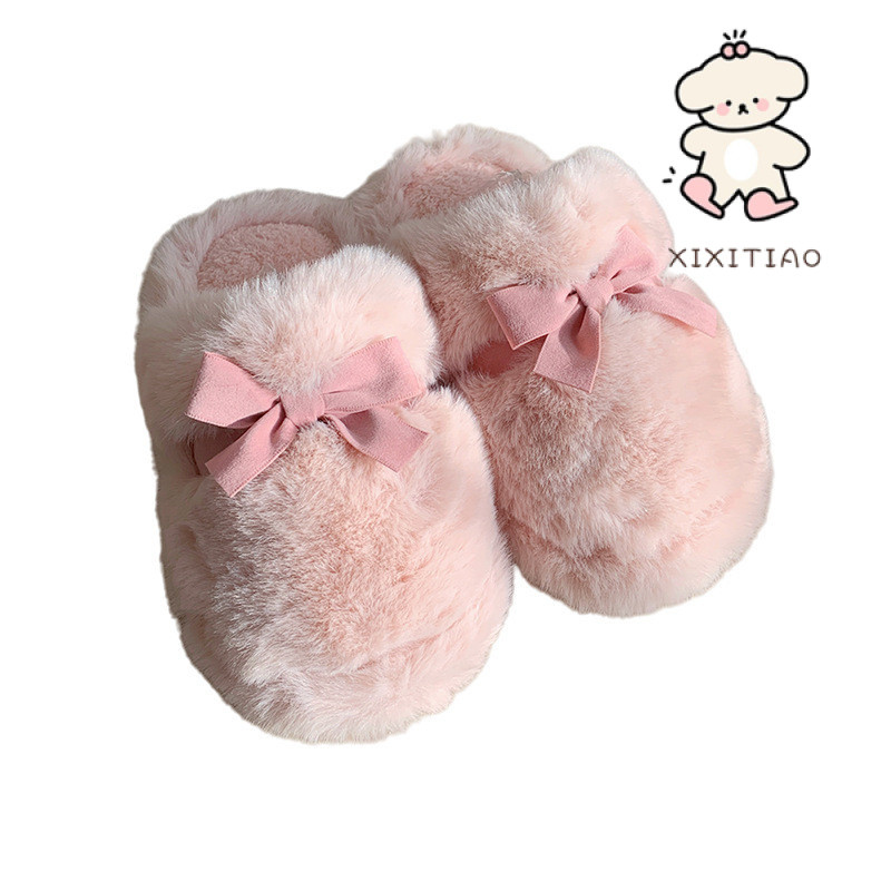 Xixitiao Dép Cotton Thu Đông Phong Cách Mới Nữ Trong Nhà Lót Lông Cừu Thường Ngày Giữ Ấm