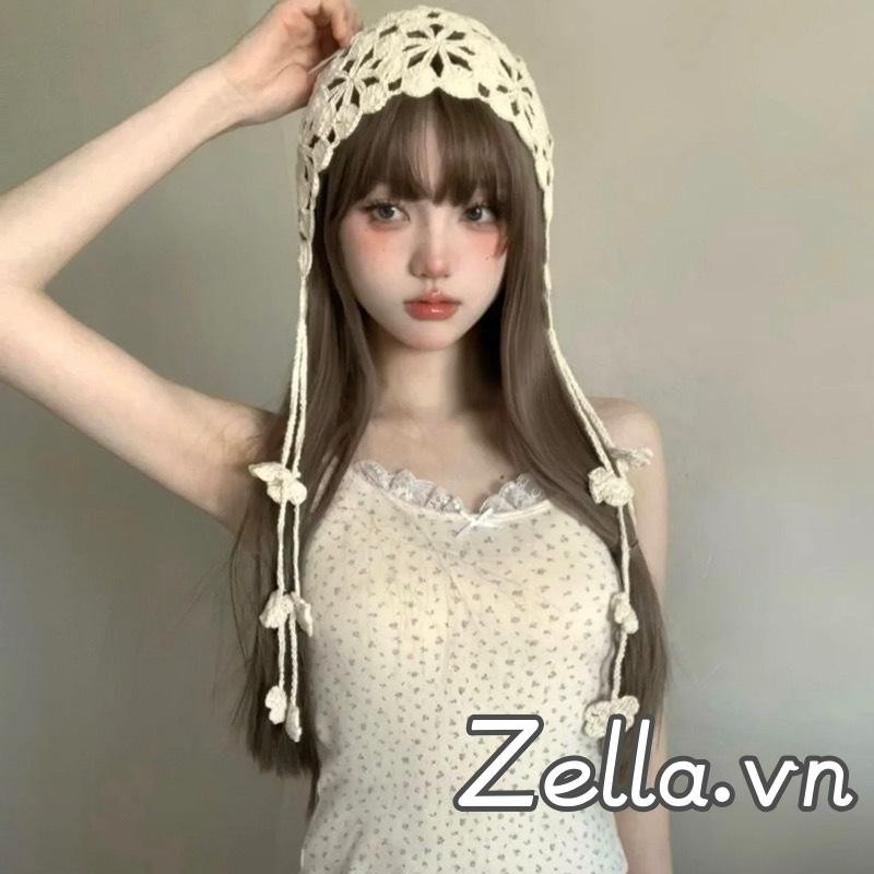 Mũ Móc Handmade Cho Nữ Chắc Chắn Phong Cách Rỗng Ra Hoa Tua Rua Đan Beanie