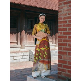 Áo dài cách tân in họa tiết chim én phối tay lỡ AD226
