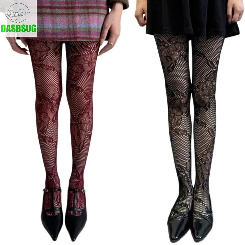 Dasbsug Quần legging lưới lưới cá co giãn cho nữ sành điệu Quần bó hoa