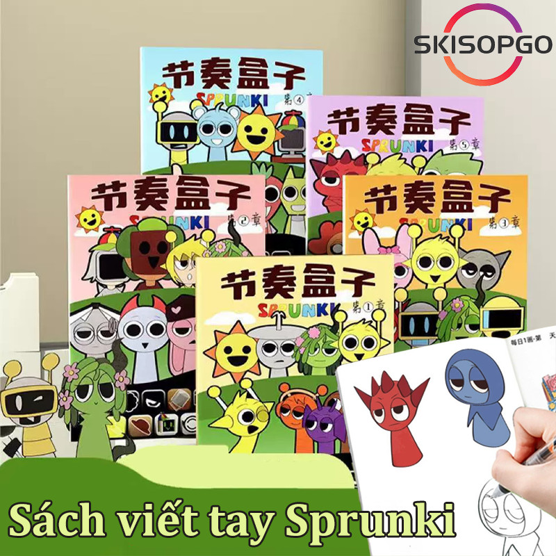 【SKISOPGO】Sách viết tay Sprunki,Bộ giấy nến vẽ Sprunki dành cho trẻ em,Sách vẽ đường, Phác thảo Sprunki