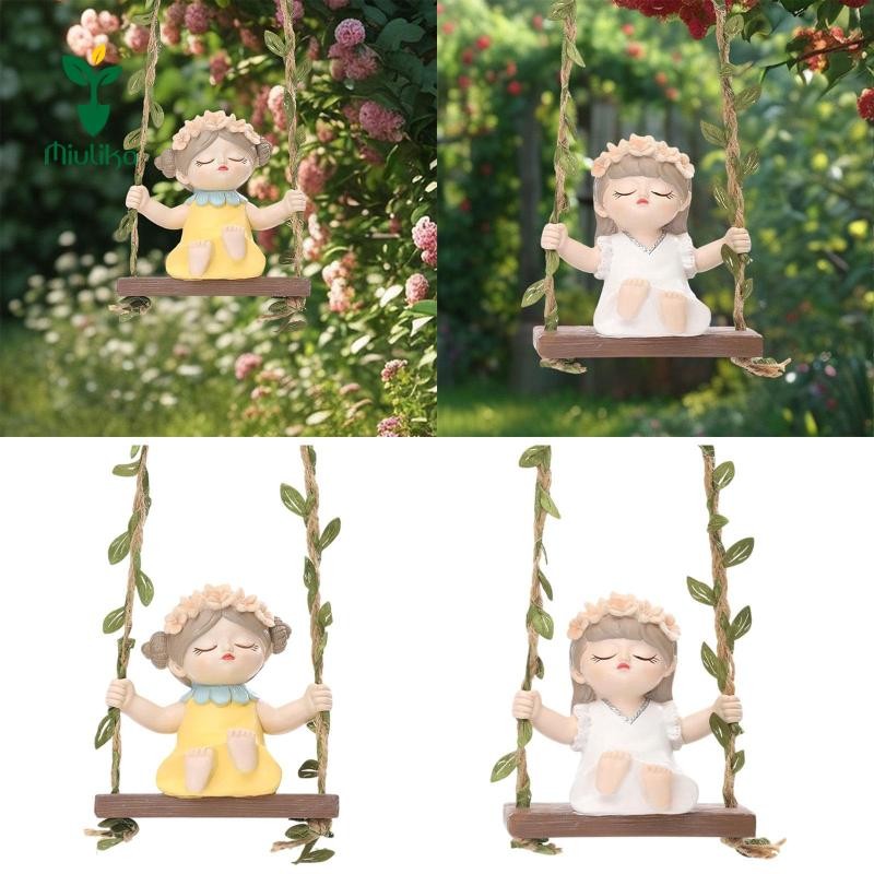 Miulika Cô Gái Ngồi Trên Một Đu Vườn Tượng Võng Trang Trí Nhà Cửa Hình Nhựa Điêu Khắc Cho Sân Bãi Cỏ Sân Sau