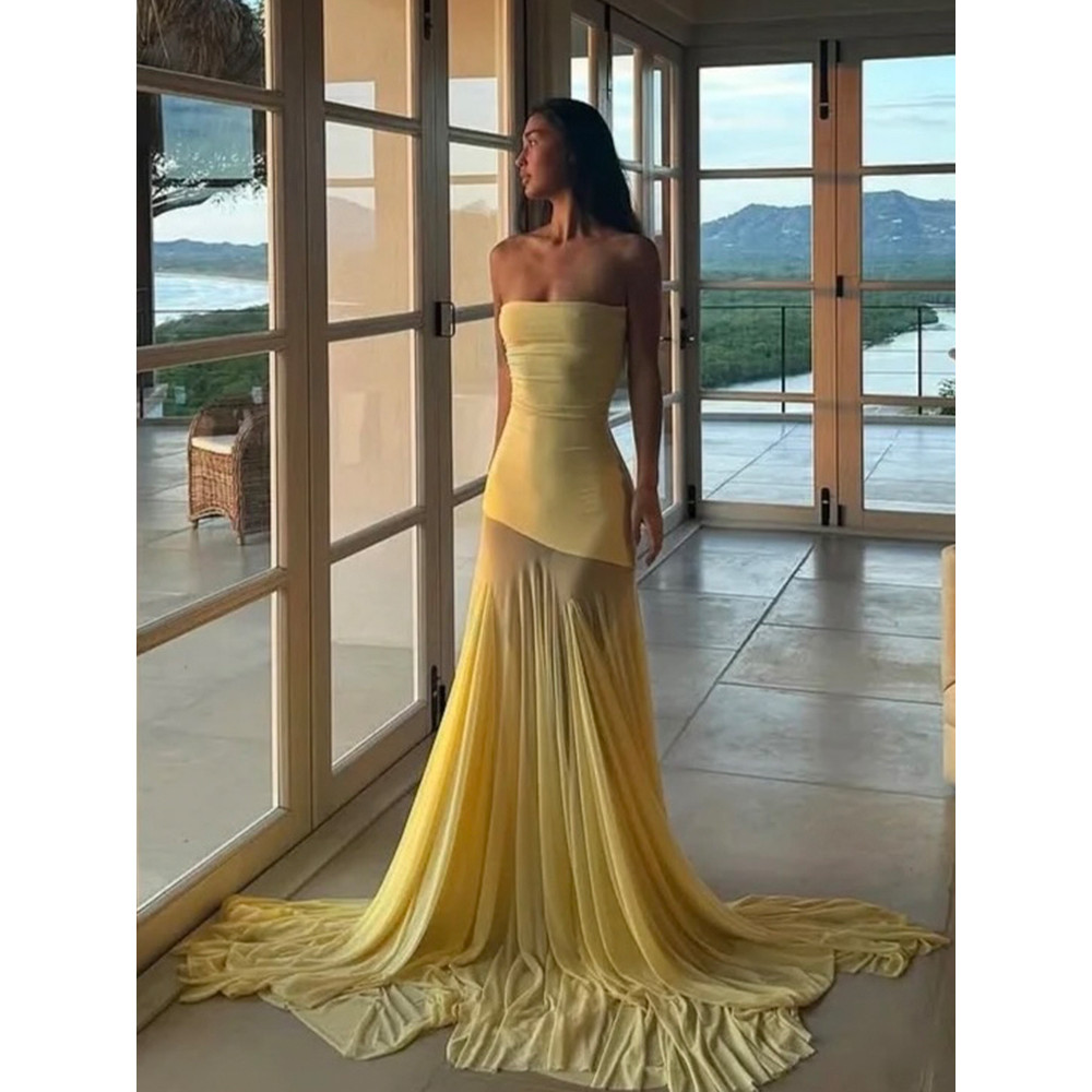 Klalien Chắp Vá Nhìn Xuyên Qua Đầm Nữ Thanh Lịch Chắc Chắn Xếp Ly Không Tay Lưng Ôm Dự Tiệc Vestidos