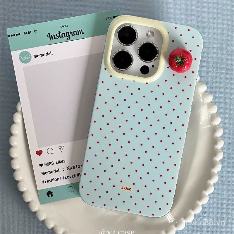 Ốp điện thoại cho iPhone, toàn màn hình, chấm đỏ 3D, cà chua, cho iPhone 16/15 Pro Max/14 mới, 13/12/11 Pro, XS Max/XR, sáng tạo, chống sốc, lỗ lớn, bảo vệ toàn diện 7QED