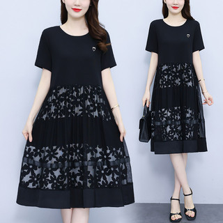 Đầm 2025 Phong Cách Mới Váy Phong Cách Mùa Hè Tay Ngắn Phong Cách Dân Tộc Cổ Tròn Gạc Váy Đơn Giản Thường Ngày Phong Cách Phương Tây Đầm