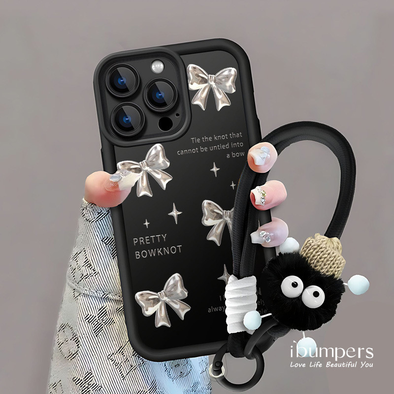 ibumpers Ốp Điện Thoại iPhone Họa Tiết Nơ Ngọt Ngào Sang Trọng Có Lông Quyến Rũ Dây Đeo Cho IPhone 16 15 14 12 13 11 Pro Max IP 7 8 Plus X XS XR Ốp Lưng Dày Dặn Silicon Mềm Chống Rơi Chống Sốc