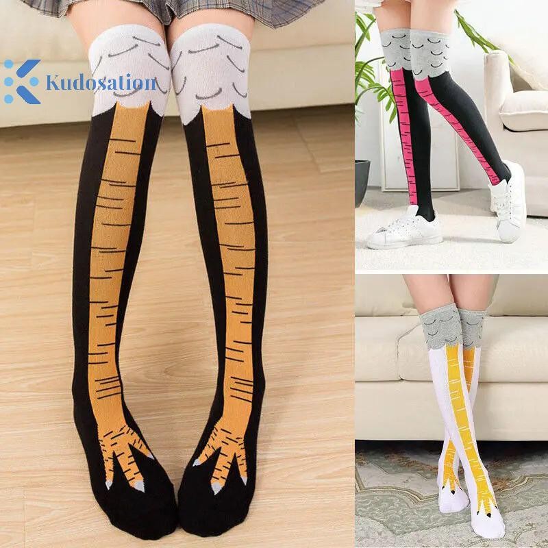 Kudosation Gà Chân Tất Nữ Trên Đầu Gối Dài Tất Hoạt Hình Ngộ nghĩnh Cotton Gà Chân Móng Vuốt Nữ 3D In Đùi Tất Cao