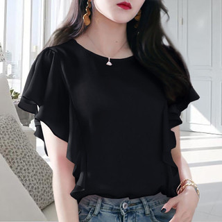 Sang Trọng Xù Áo Sơ Mi Voan Tay Ngắn Mùa Hè 2023 Kích Thước Lớn Rời Ôm Hơn Nhìn Áo Thun Bao Bụng Top Nữ