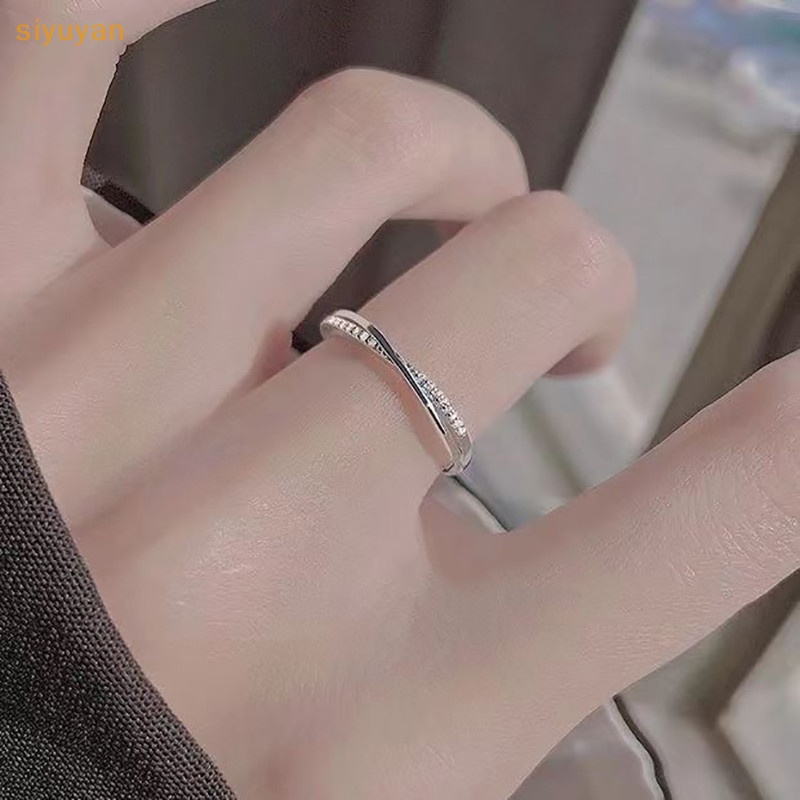 Siyuyan Ánh Sáng Thời Trang Dây Bạc Thiết Kế Chữ Thập Nhẫn Đơn Giản Mở Có Thể Điều Chỉnh Nhẫn Cưới Trang Sức VN