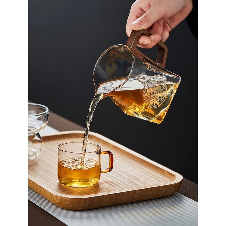 Tống chuyên trà thủy tinh chịu nhiệt Borosilicate cao cấp Tay Cầm Gỗ Dung Tích 300 ml