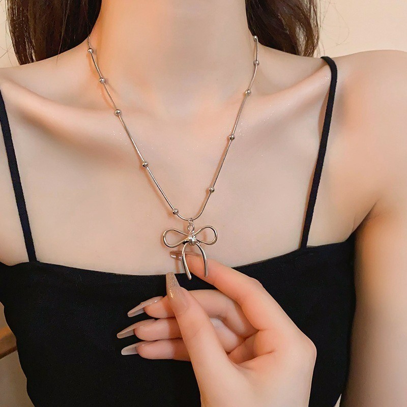 Vòng cổ mặt dây chuyền nơ Y2K thời trang Hàn Quốc - Dây chuyền xương rắn đơn giản Quà tặng trang sức