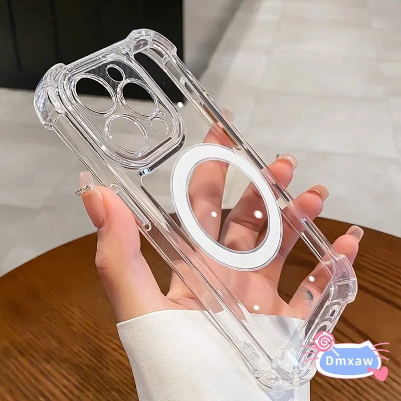 Ốp Điện Thoại Từ Tính Trong Suốt Chống Sốc Cho Redmi 15 15C 13X Note 15 Pro Plus Turbo 4 Pro A5 A4 5G 4G Ốp Lưng Sạc Không Dây TPU Mềm Trong Suốt