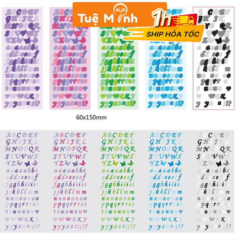 Sticker chữ cái đa sắc in cán lấp lánh STI77 Tem dán chữ alphabet cán ...