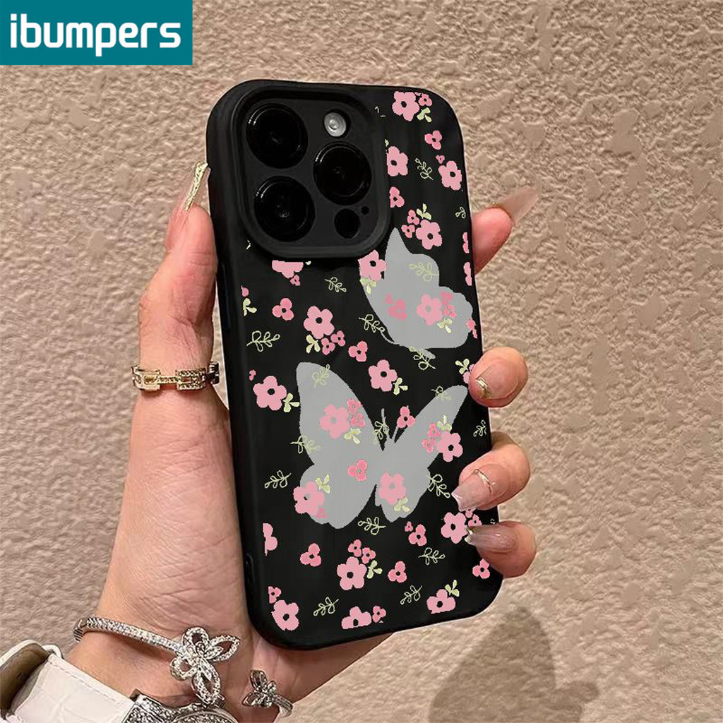 ibumpers Ốp lưng Iphone Hàn Quốc Đen Đơn Giản Bướm In Hình Đen Ốp Điện Thoại Mỏng Silicone Mềm Chống Bẩn Chống Sốc Iphone 11 12 13 14 15 Pro Max IP 7 8 Plus Iphone X XS XR X Max